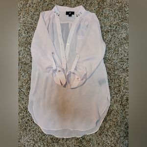 IZ Byer sheer mesh blouse-baby pink-jeweled collar-3/4 sleeves-size XS, but